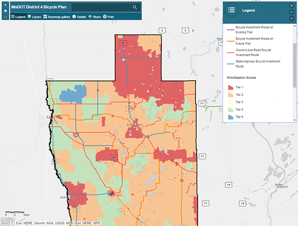 The district bicycle plan interactive maps allow users more closely examine investment routes and prioritization scores in each district.